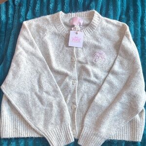 Love Shack Fancy x PINK Victoria's Secret Light Gray Bow Cardigan Sweater